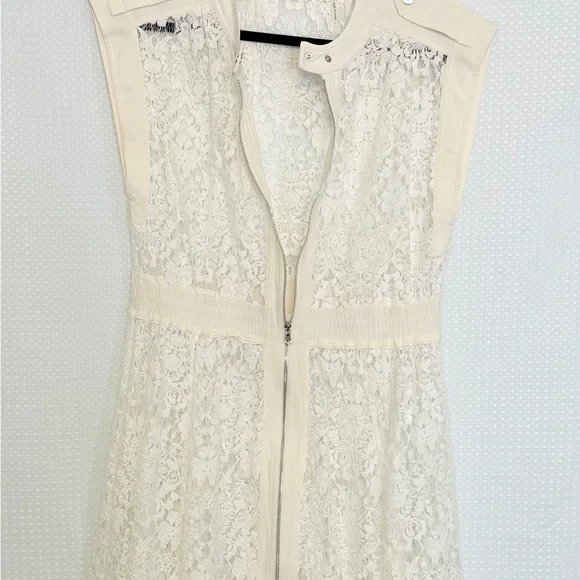 Rebecca Taylor white Lace Zip Front Dress A-line Cap Sleeve Button Snaps Size 10 - Picture 7 of 8